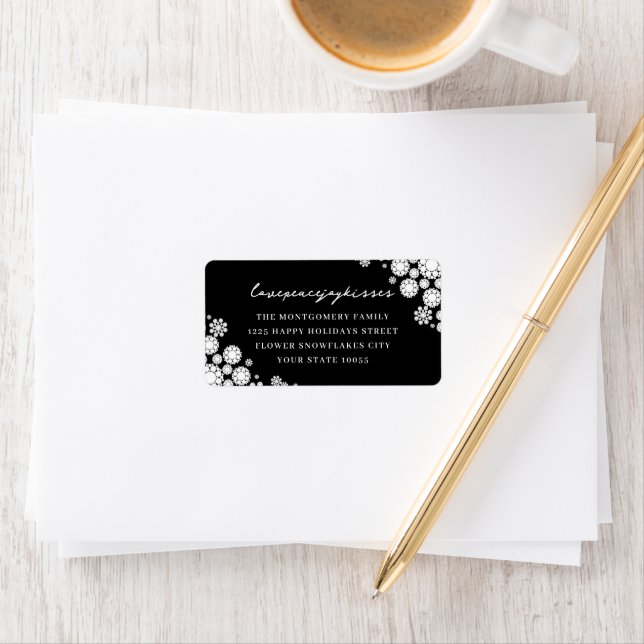 Snowflakes Liebe Peace Joy Kisses Wedding Address Adressaufkleber (Insitu)