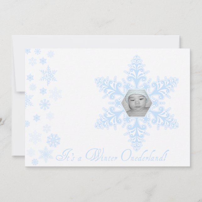 Snowflakes Onederland 1. Geburtstag Blau Einladung (Vorderseite)