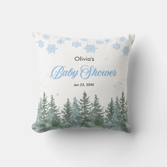 Snowflakes Pine Trees Winter Baby Shower  Kissen (Vorderseite)