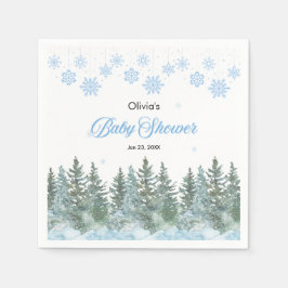 Snowflakes Pine Trees Winter Baby Shower  Serviette