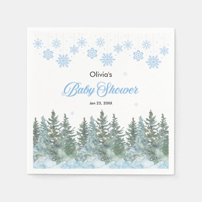 Snowflakes Pine Trees Winter Baby Shower  Serviette (Vorderseite)