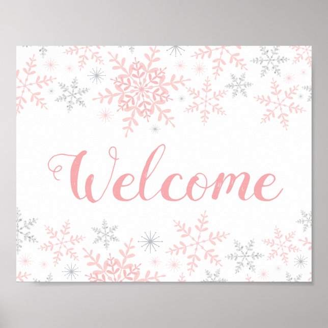 Snowflakes Pink Baby Girl Douche Affiche de bienve (Devant)