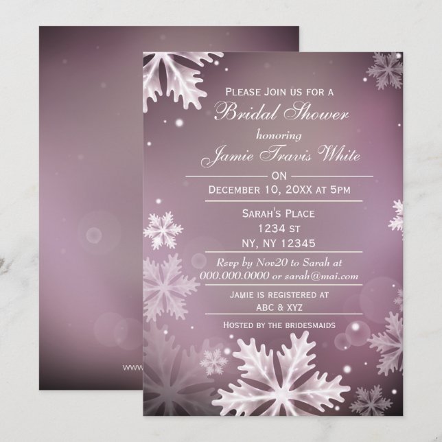 Snowflakes Pink Winter Bridal douche invitation (Devant / Derrière)