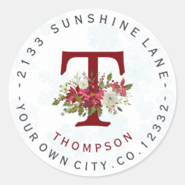 Snowflakes Poinsettia Monogram Étiquette de adress