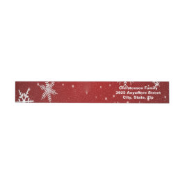 Snowflakes Red Background Wrap Address Labels Rundum-Adressaufkleber