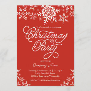 Snowflakes Red Corporate Company Weihnachten Party Einladung