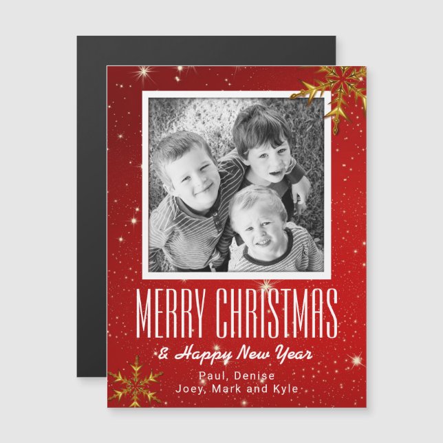 Snowflakes Red Joyeux Noël 5x7 Magnet photo (Devant / Derrière)