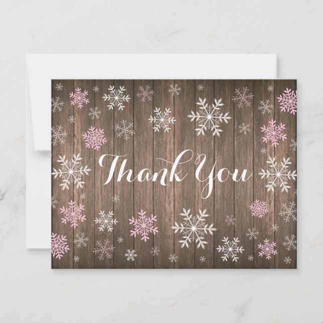 Snowflakes rose Hiver Carte de remerciements en bo (Devant)