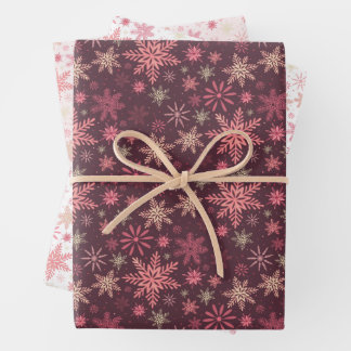 Snowflakes roses Envelopper Papier Plat Set de 3