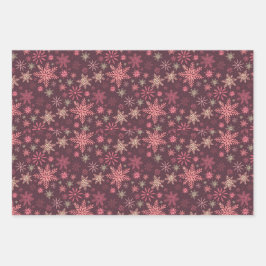 Snowflakes roses Envelopper Papier Plat Set de 3