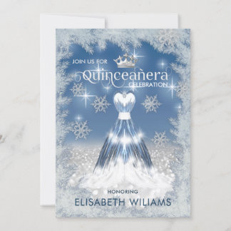 Snowflakes Silver dress ombre tiara Quinceañera  Einladung