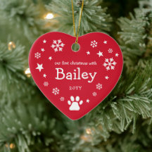 Snowflakes & Stars Red First Christmas With Pet