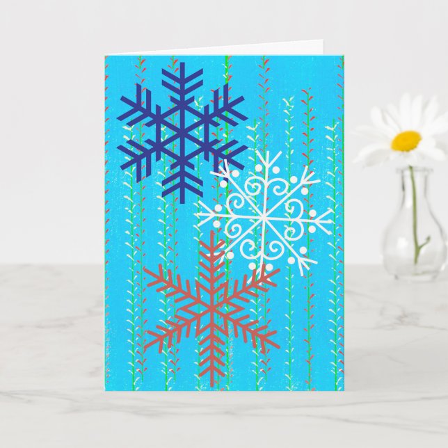 Snowflakes style rétro en bleu carte de Noël (Petite plante)