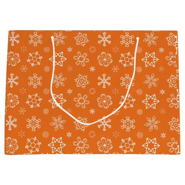 Snowflakes sur Orange Christmas Cadeau Sac (Devant)
