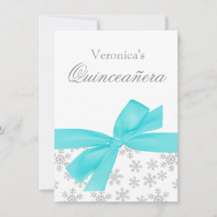 Snowflakes Turquoise Bow Quinceanera Invitations