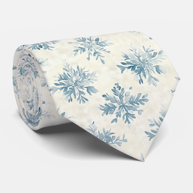 Snowflakes Watercolor Blue Krawatte (Gerollt)