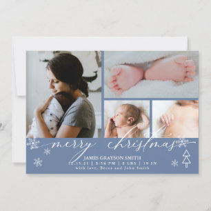 Snowflakes Weihnachts Foto Baby Ankündigung Blue