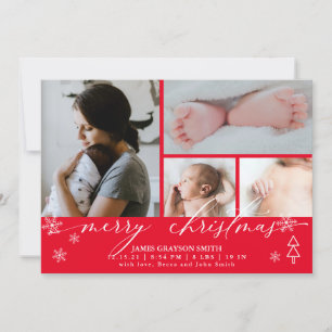 Snowflakes Weihnachts-Foto Kinderankündigung Rot Einladung