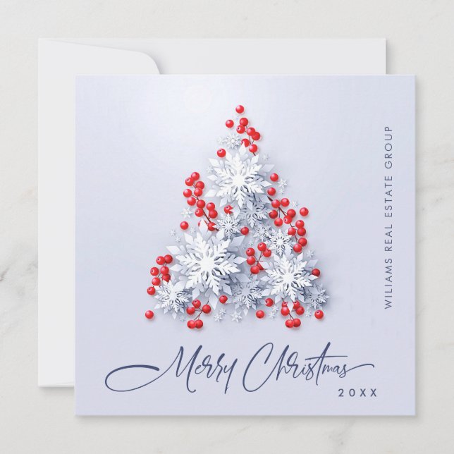 Snowflakes Weihnachtsbaum Firmengrüße Feiertagskarte (Vorderseite)