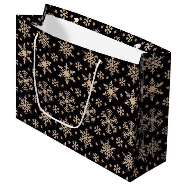 Snowflakes Weihnachtsgeschenk Große Tasche Geschenktüte (Vorderseite Schrägansicht)