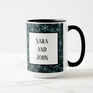 Snowflakes White Blue in Black Night Sky Tasse
