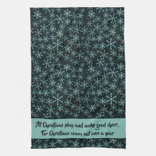 Snowflakes White Blue in Black Sky Zitat Geschirrtuch