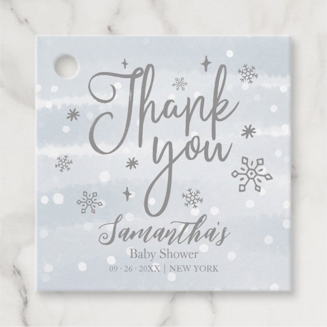 Snowflakes Winter Boy Babydusche Danke Geschenkanhänger (Vorderseite)