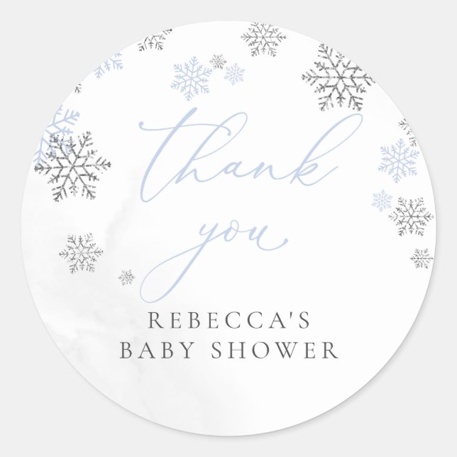 Snowflakes Winter Boy Babydusche Danke Runder Aufkleber (Vorderseite)