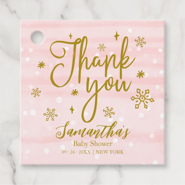 Snowflakes Winter Girl Babydusche Danke Geschenkanhänger (Vorderseite)
