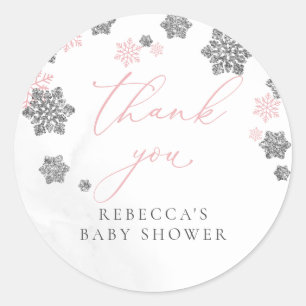 Snowflakes Winter Girl Babydusche Danke Runder Aufkleber