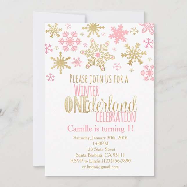 Snowflakes Winter ONE derland Invitation d'anniver (Devant)