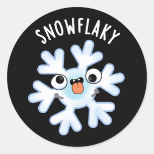 Snowflaky Funny Snow Flake Puff Dark BG Runder Aufkleber