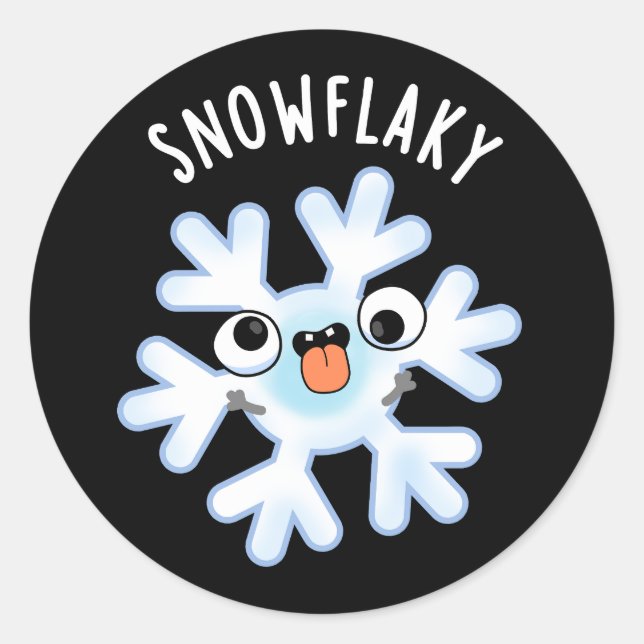 Snowflaky Funny Snow Flake Puff Dark BG Runder Aufkleber (Vorderseite)