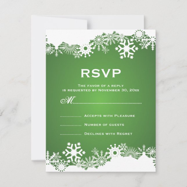 Snowflon vert blanc mariage d'hiver RSVP (Devant)
