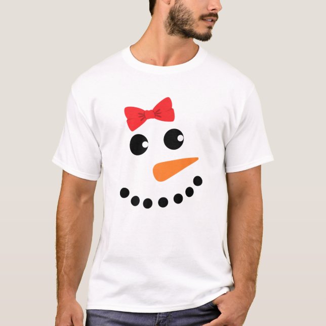 Snowgirl Costume Red Bow Girl Snowman Face Matchin T-Shirt (Vorderseite)