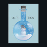 Snowglobe Flask Feiertagspostkarte<br><div class="desc">Enjoy the season with our snowman snowglobe in a round-bottom chemistry flask. Let it snow!</div>