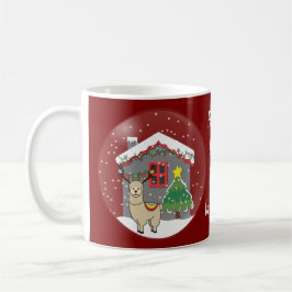 Snowglobe Lama mit Weihnachtsbaum u. Haus Kaffeetasse