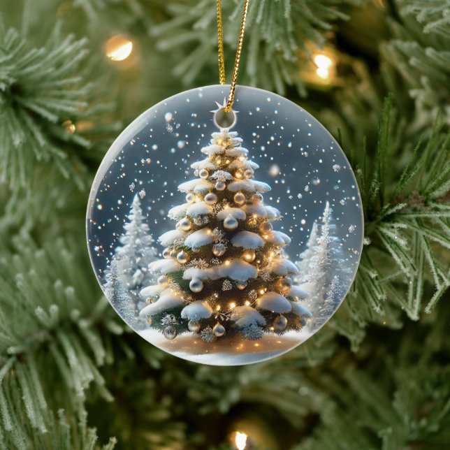 Snowglobe mit Weihnachtsbaum im Schnee Keramik Ornament (Baum)