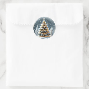 Snowglobe mit Weihnachtsbaum im Schnee Runder Aufkleber