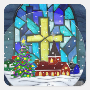 Snowglobe Whimsey Katholischer Urlaub Quadratischer Aufkleber