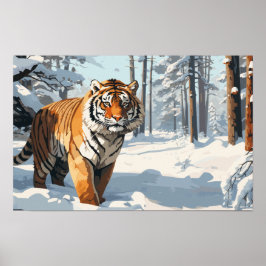 Snowian Tiger in schneebedecktem Wald Poster