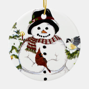 Snowlady et cardinal doux, ornement de chickadee