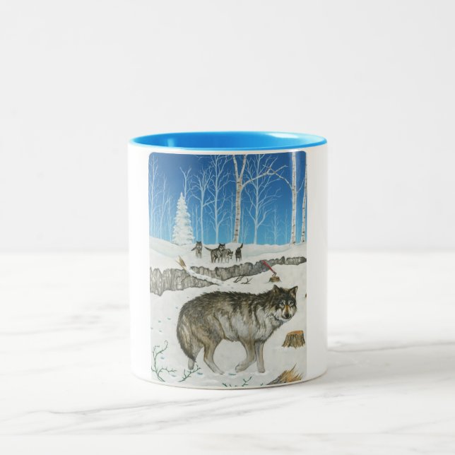 Snowland einziger Wolf-Tasse Zweifarbige Tasse (Mittel)