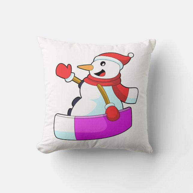 Snowman als Snowboarder mit Sonowboard.PNG Kissen (Vorderseite)