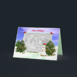 Snowman and Christmas Trees Foto Feiertagskarte<br><div class="desc">Ein Feiertag Gruß für ein Foto mit meinem Computerwerk eines Schneemanns,  der seine Weihnachtsbäume schmückt. Text sagt "Happy Holidays!</div>