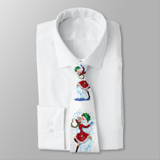 Snowman and Girl Dance Tango Frohe Weihnachts-Part Krawatte (Gebunden)