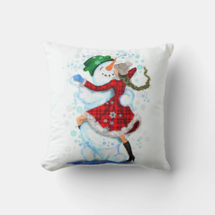 Snowman and Girl Dancers Funny Christmas Pillow Kissen