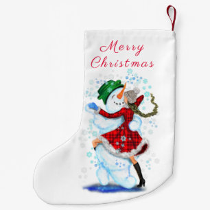 Snowman and Girl Dancers Funny Christmas Strumpf Kleiner Weihnachtsstrumpf