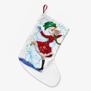 Snowman and Girl Dancers Funny Christmas Strumpf Kleiner Weihnachtsstrumpf
