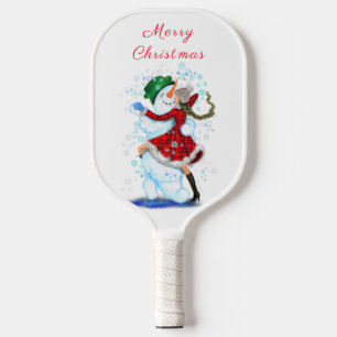 Snowman and Girl Dancing Tango Pickleball Paddle